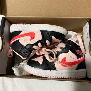 Nike Jordan 1 mid basketball shoes red black pink baby toddler size 4